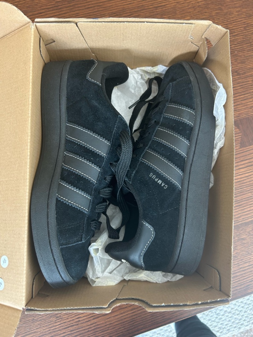 adidas Campus Black Suede Low-Top Sneakers with Tonal Stripes